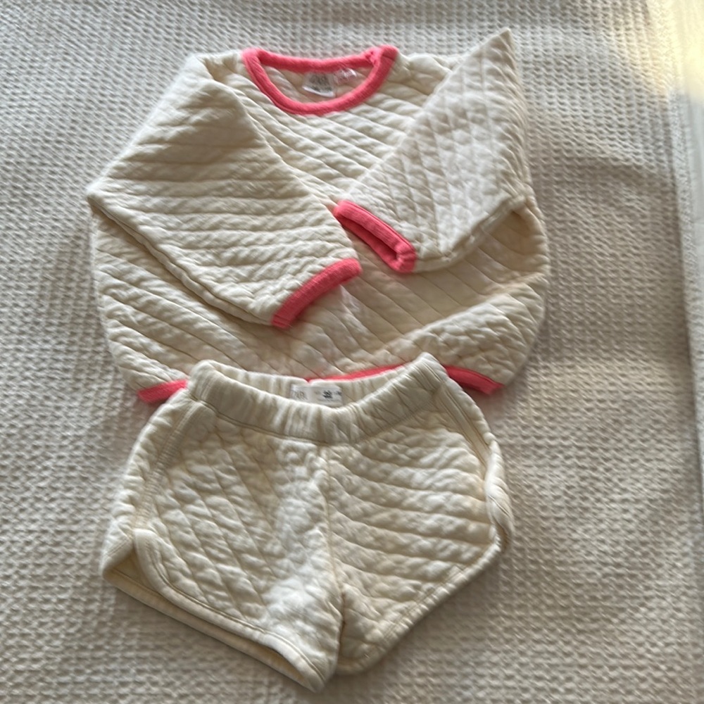 Little girl white sweatshirt/shirt set